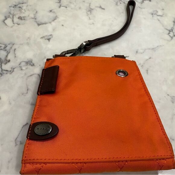 Mosey life Burnt Orange Red Crossbody wrist wallet Bag Small Brown Leather Trim - Picture 3 of 12